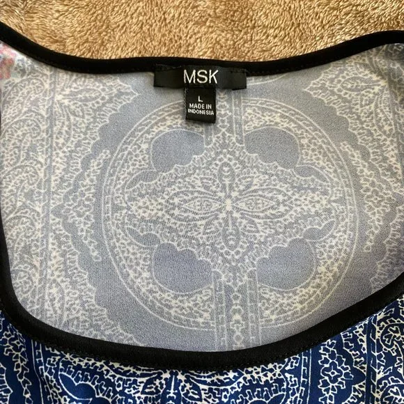 MSK Sleeveless Paisley Tunic Dress Size Large Navy Coral Boho Shift - Picture 4 of 5